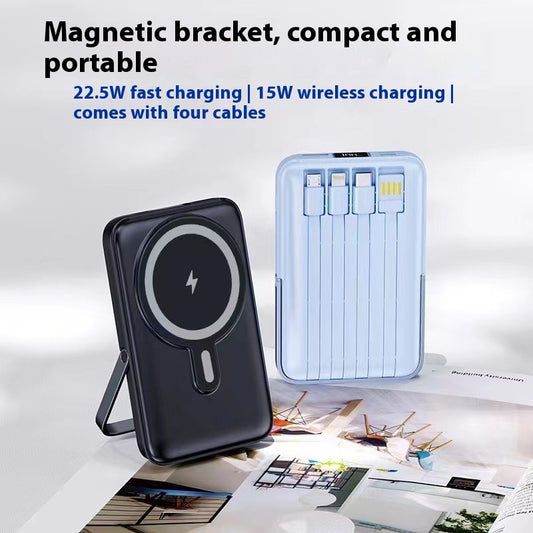 Magnetic Bracket Power Bank With Cable Fast Charge Compact Portable Portable Wireless Charging Power Supply